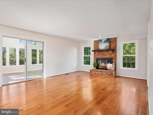 Empty room, Fireplace, Interior, Stone Walls, Wood Texture Flooring