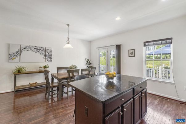 Dining room, Interior, Pendant Lights, Recessed Lighting, Wood Texture Flooring