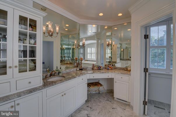 Bathroom, Dual Sink Vanities, Interior, Marble, Recessed Lighting