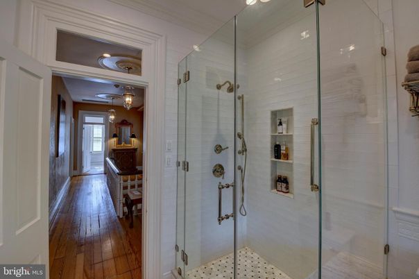 Bathroom, Glass Shower, Interior, Wood Texture Flooring