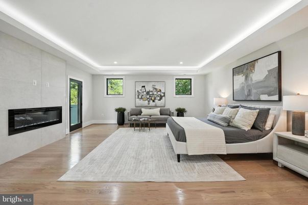 Bedroom, Fireplace, Interior, Living room, Recessed Lighting, Wood Texture Flooring