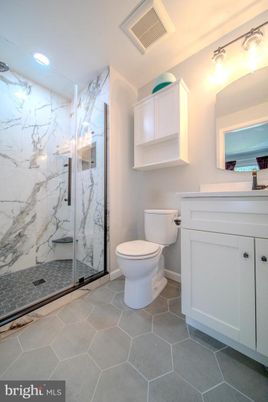 Bathroom, Glass Shower, Interior, Marble Walls, Recessed Lighting