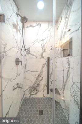 Bathroom, Glass Shower, Interior, Marble Walls, Recessed Lighting