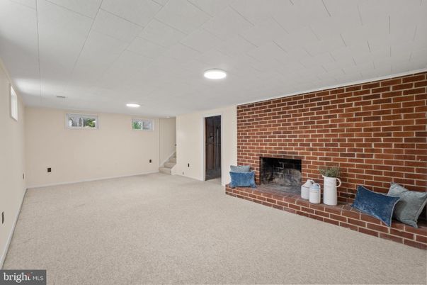 Empty room, Fireplace, Interior, Recessed Lighting, Stone Walls