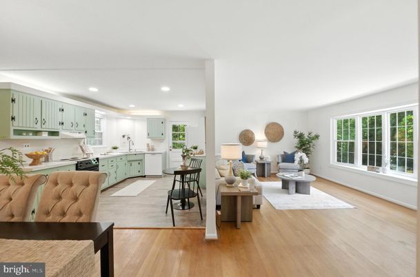 Interior, Kitchen, Living room, Recessed Lighting, Wood Texture Flooring