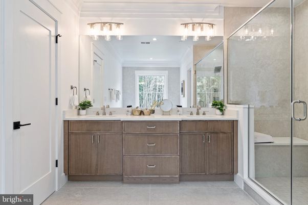 Bathroom, Dual Sink Vanities, Glass Shower, Interior, Recessed Lighting