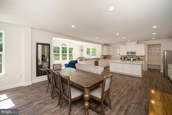 Dining room, Interior, Kitchen, Recessed Lighting, Wood Texture Flooring