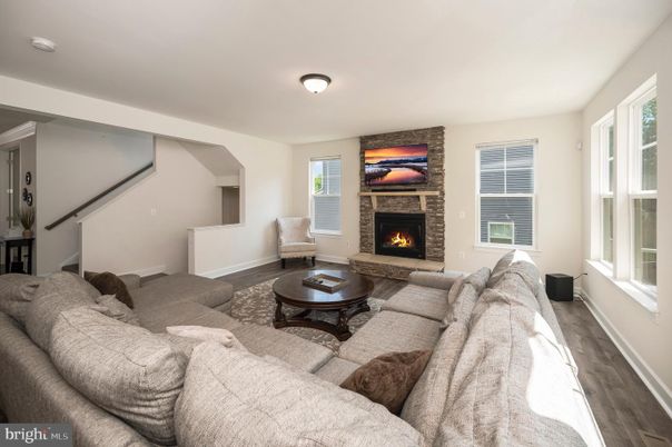Fireplace, Interior, Living room, Stone Walls, Wood Texture Flooring