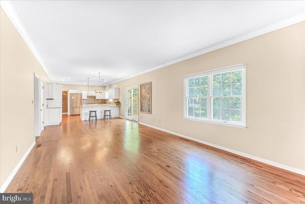 Empty room, Interior, Kitchen, Pendant Lights, Recessed Lighting, Wood Texture Flooring