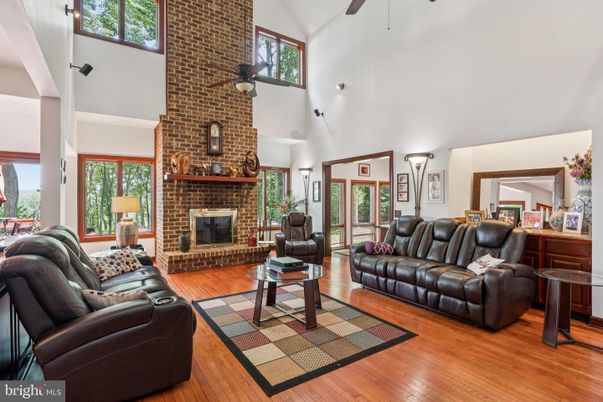Fireplace, Interior, Living room, Stone Walls, Wood Texture Flooring