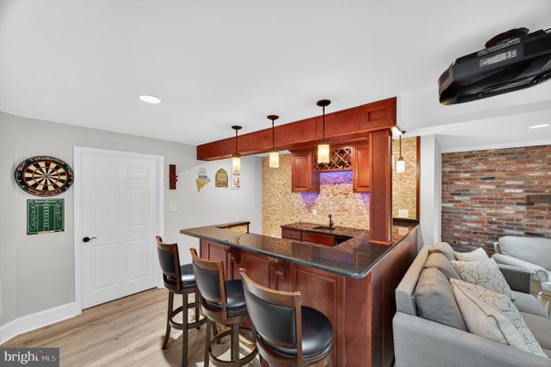 Interior, Pendant Lights, Recessed Lighting, Stone Walls, Wood Texture Flooring