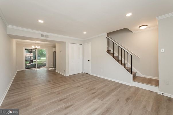 Chandelier, Empty room, Interior, Recessed Lighting, Wood Texture Flooring