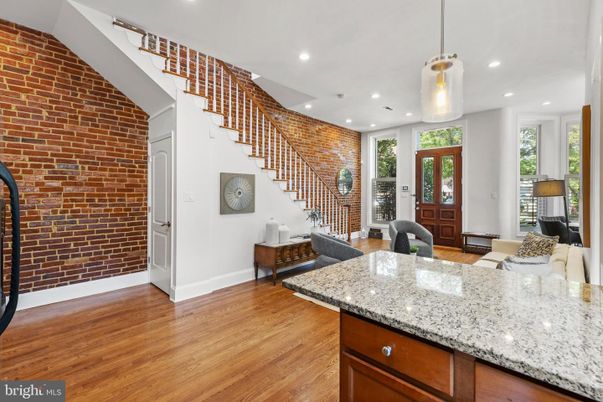 Interior, Pendant Lights, Recessed Lighting, Stone Walls, Wood Texture Flooring