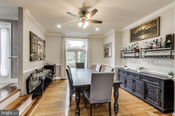 Dining room, Interior, Recessed Lighting, Wood Texture Flooring