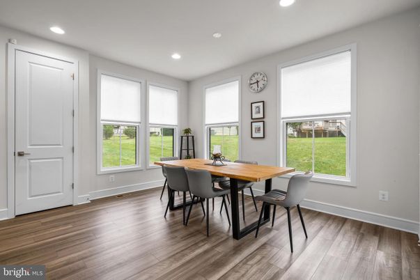 Dining room, Interior, Recessed Lighting, Wood Texture Flooring