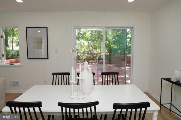Dining room, Interior, Recessed Lighting, Wood Texture Flooring