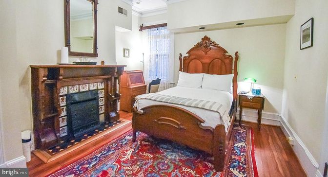 Bedroom, Fireplace, Interior, Recessed Lighting, Wood Texture Flooring