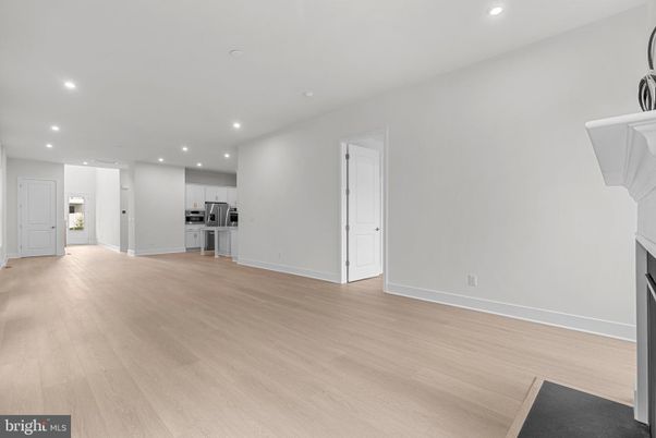 Empty room, Interior, Kitchen, Recessed Lighting, Wood Texture Flooring