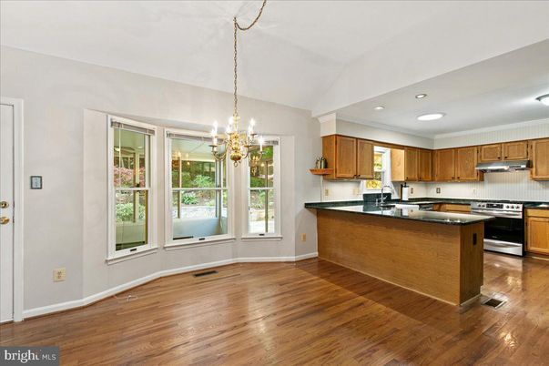 Chandelier, Interior, Kitchen, Recessed Lighting, Wood Texture Flooring