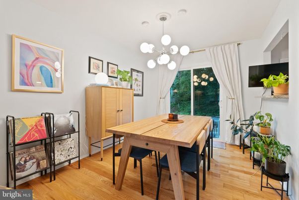 Dining room, Interior, Pendant Lights, Wood Texture Flooring