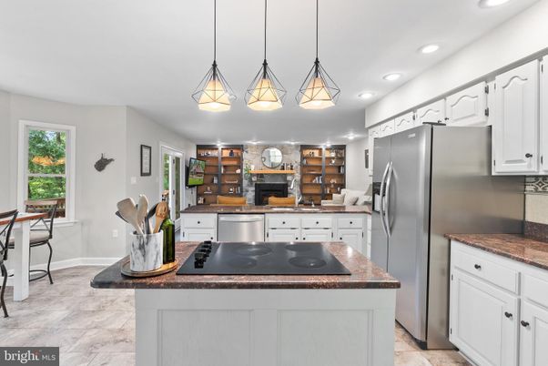 Interior, Kitchen, Marble, Pendant Lights, Recessed Lighting, Stainless Steel Appliances