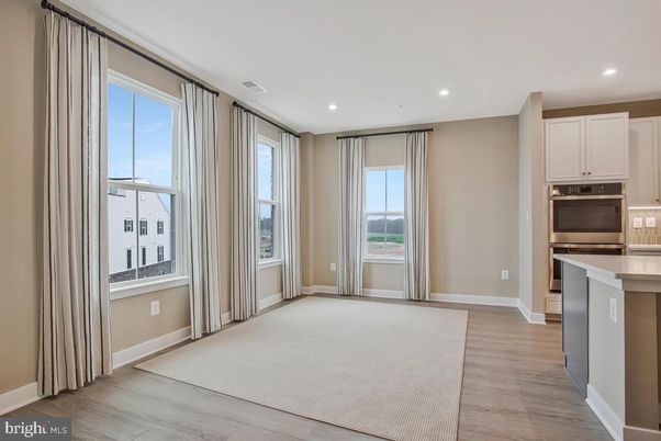 Empty room, Interior, Kitchen, Recessed Lighting, Wood Texture Flooring