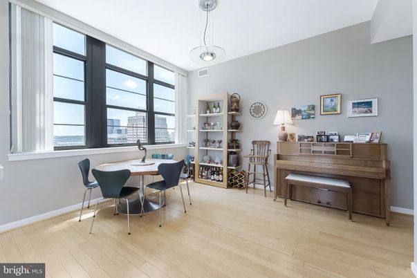 Dining room, Interior, Pendant Lights, Piano, Wood Texture Flooring