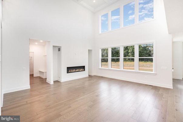 Empty room, Fireplace, Interior, Recessed Lighting, Wood Texture Flooring