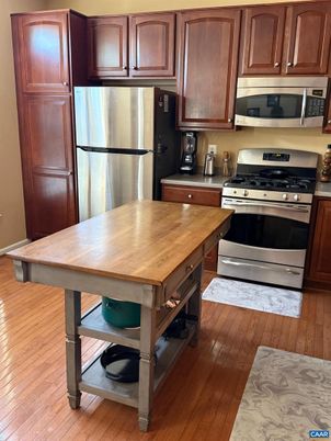 Interior, Kitchen, Stainless Steel Appliances, Wood Texture Flooring