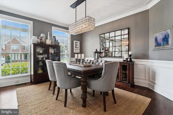 Chandelier, Dining room, Interior, Wood Texture Flooring