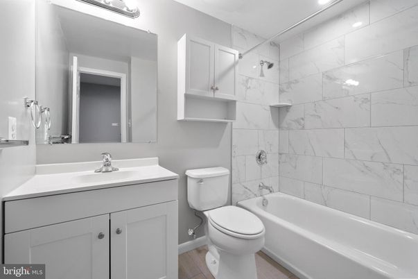 Bathroom, Interior, Marble Walls, Recessed Lighting, Wood Texture Flooring