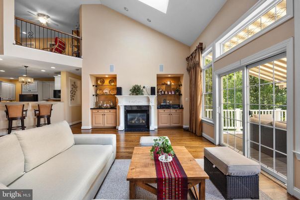 Fireplace, Interior, Kitchen, Living room, Recessed Lighting, Wood Texture Flooring