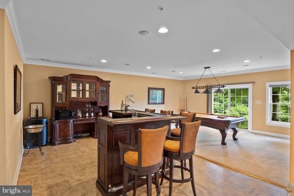 Billiard Table, Game Room, Interior, Pendant Lights, Recessed Lighting, Wood Texture Flooring