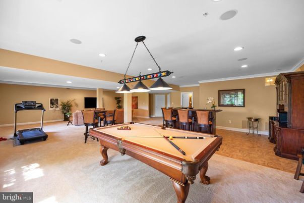 Billiard Table, Chandelier, Fitness Equipment, Game Room, Interior, Recessed Lighting