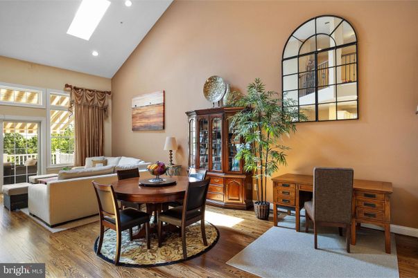 Dining room, Interior, Living room, Recessed Lighting, Wood Texture Flooring