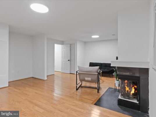 Fireplace, Interior, Recessed Lighting, Wood Texture Flooring