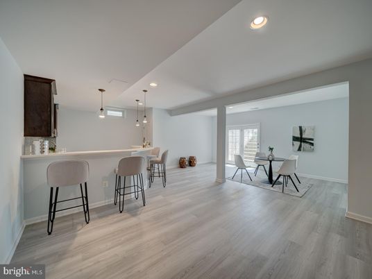 Dining room, Interior, Pendant Lights, Recessed Lighting, Wood Texture Flooring