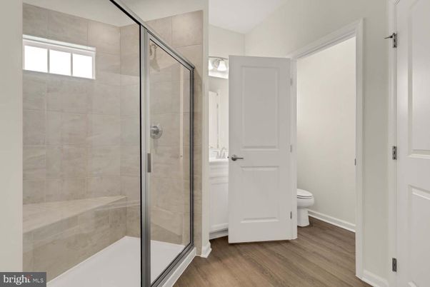 Bathroom, Glass Shower, Interior, Wood Texture Flooring