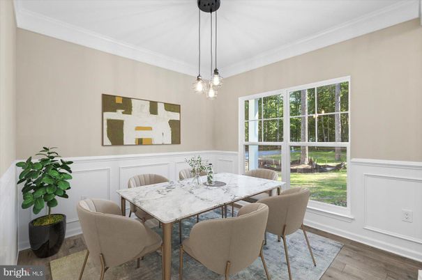 Dining room, Interior, Pendant Lights, Wood Texture Flooring