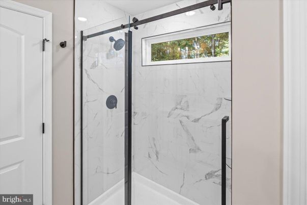 Bathroom, Glass Shower, Interior, Marble Walls, Recessed Lighting