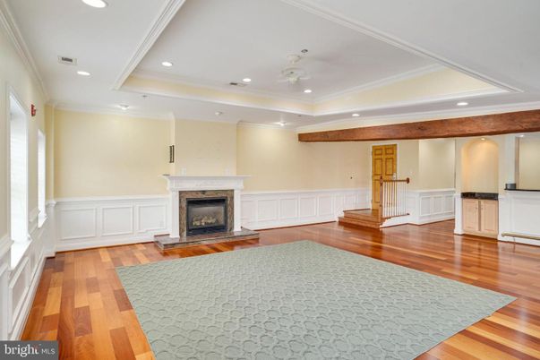 Fireplace, Interior, Recessed Lighting, Wood Texture Flooring
