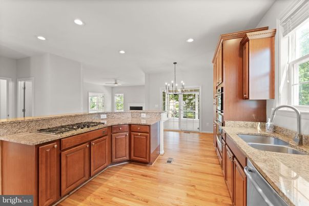 Chandelier, Interior, Kitchen, Pendant Lights, Recessed Lighting, Wood Texture Flooring