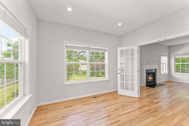Empty room, Fireplace, Interior, Recessed Lighting, Wood Texture Flooring