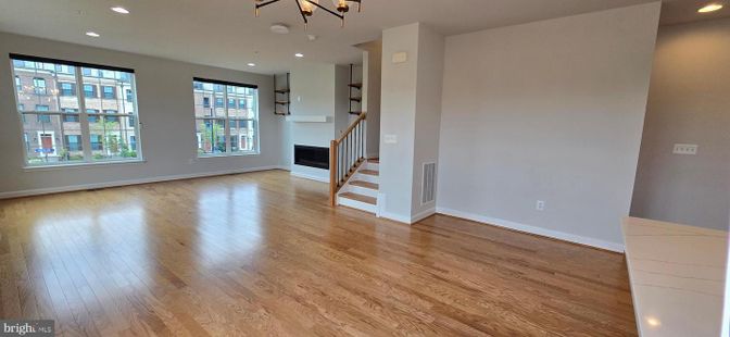 Empty room, Fireplace, Interior, Recessed Lighting, Wood Texture Flooring