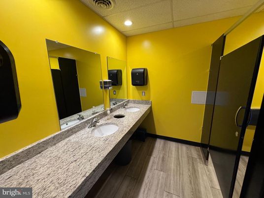 Bathroom, Dual Sink Vanities, Interior, Recessed Lighting, Wood Texture Flooring