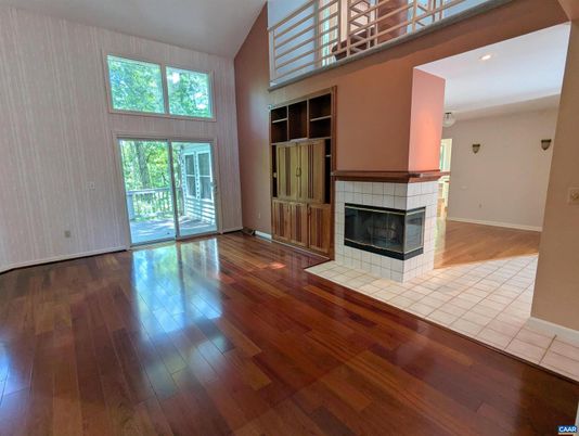 Empty room, Fireplace, Interior, Recessed Lighting, Wood Texture Flooring