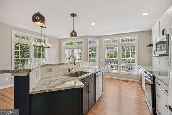 Chandelier, Interior, Kitchen, Pendant Lights, Recessed Lighting, Wood Texture Flooring