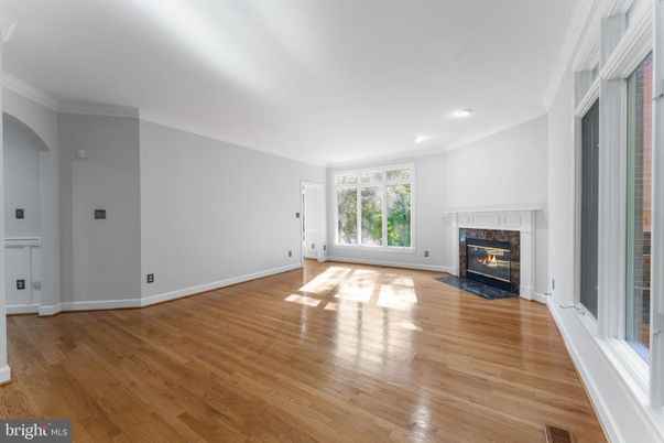 Empty room, Fireplace, Interior, Recessed Lighting, Wood Texture Flooring