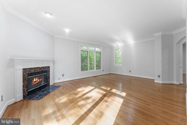 Empty room, Fireplace, Interior, Recessed Lighting, Wood Texture Flooring