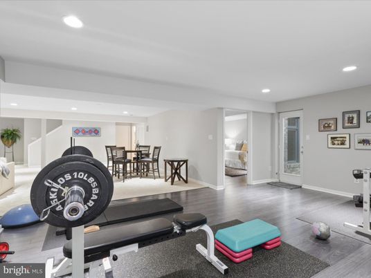 Dining room, Fitness Equipment, Interior, Recessed Lighting, Wood Texture Flooring